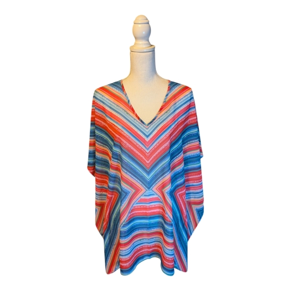 VTG Venus Swim Coverup Kaftan Dress Sheer Rainbow Print - Picture 1 of 11